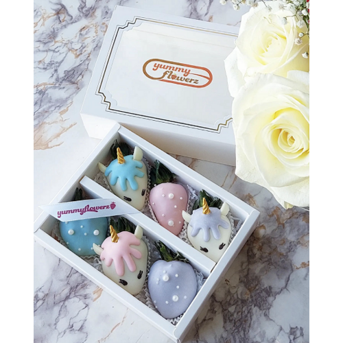 6pcs Pastel B.P.P Unicorn Chocolate Strawberries Gift Box